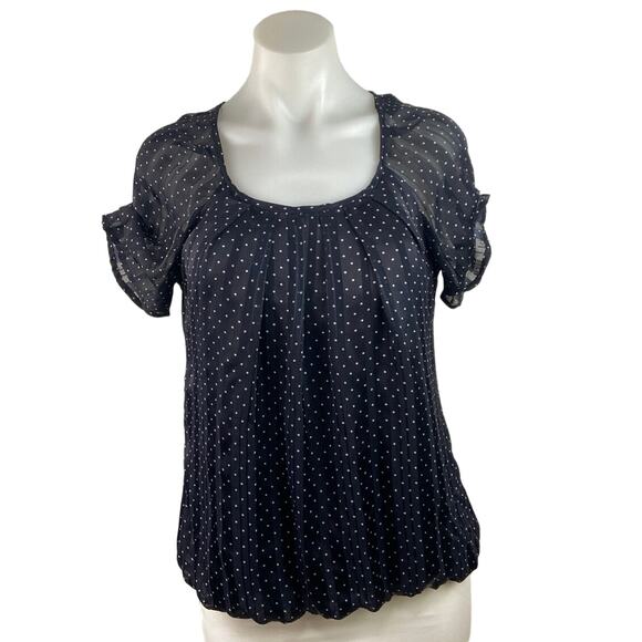 Roz & Ali Women's Blue Polka Dot Short Sleeve Scoop Neck Pleated Blouse Top Sz M - Picture 1 of 5